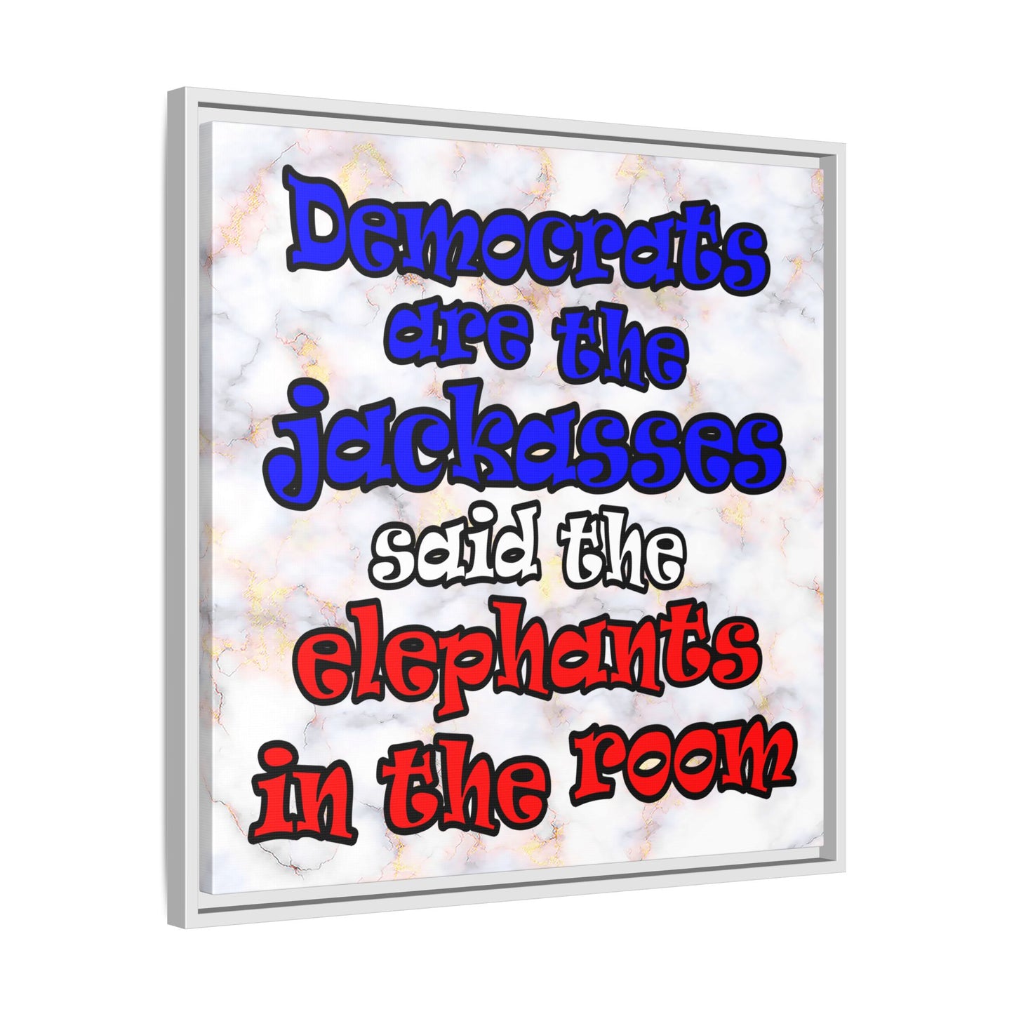 donkeys and elephants - framed canvas art (white marble)