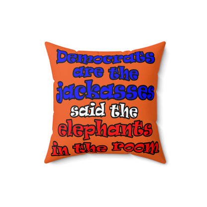 donkeys and elephants - Spun Polyester Square Pillow - (orange)