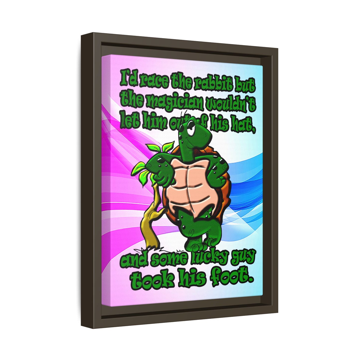 turtle race - framed canvas art (light blue-pink wave)