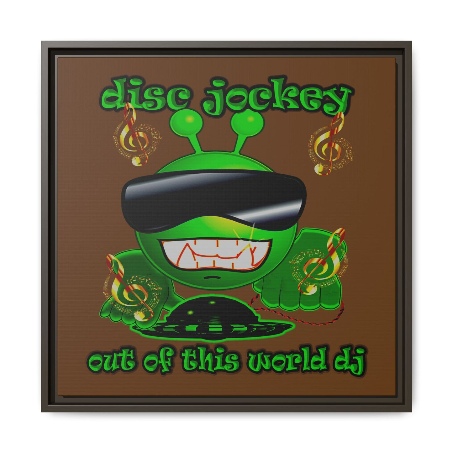 disc jockey - framed canvas art (brown)