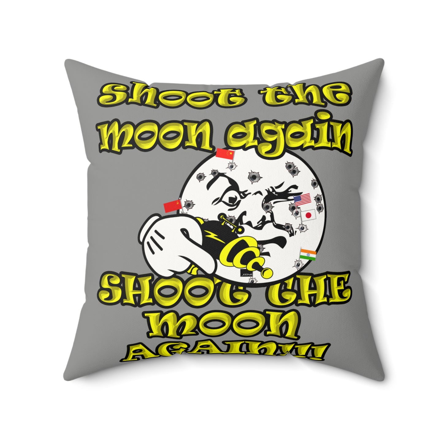 shoot the moon again - Faux Suede Square Pillow - (grey)