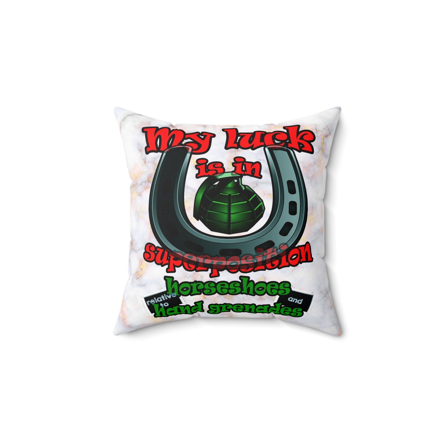 my luck - Spun Polyester Square Pillow - (white marble)