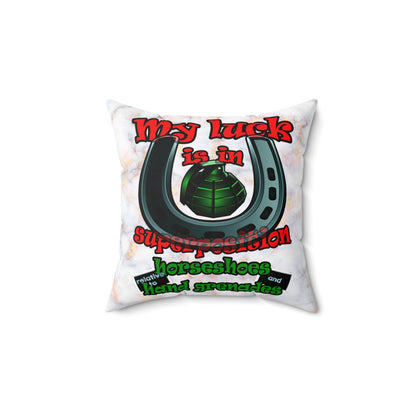 my luck - Spun Polyester Square Pillow - (white marble)