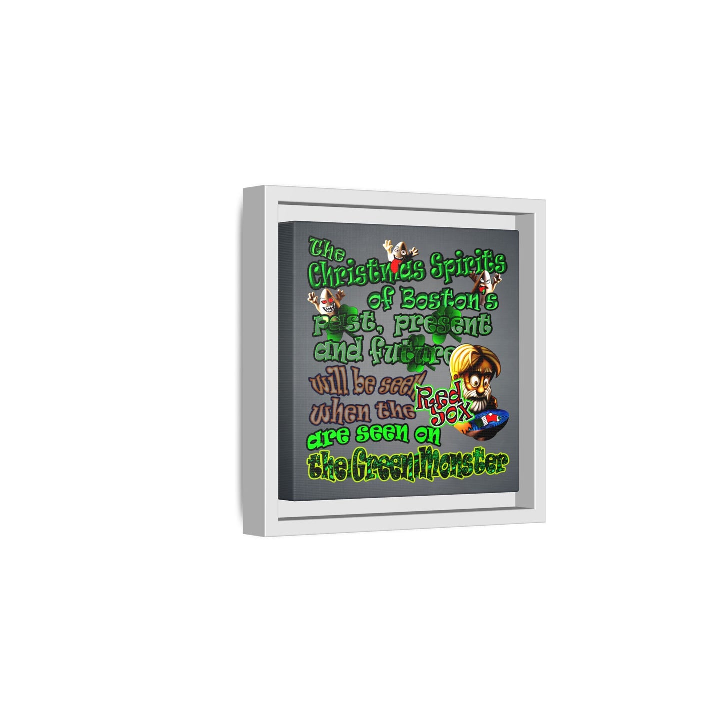 christmas spirits of boston - framed canvas art (grey-light grey)