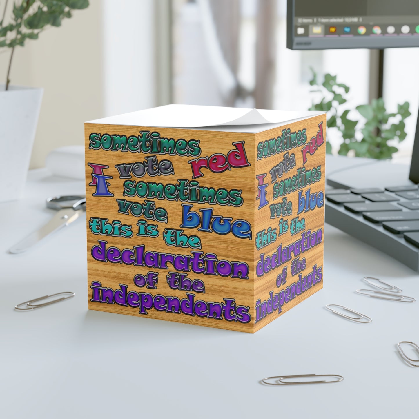declaration of the independents - note cube (butterscotch wood finish)