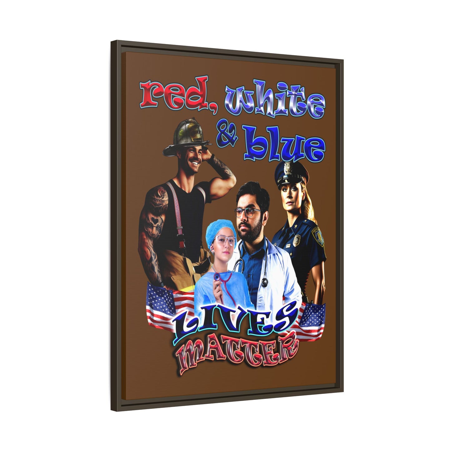 rw&b lives matter - framed canvas art (brown)