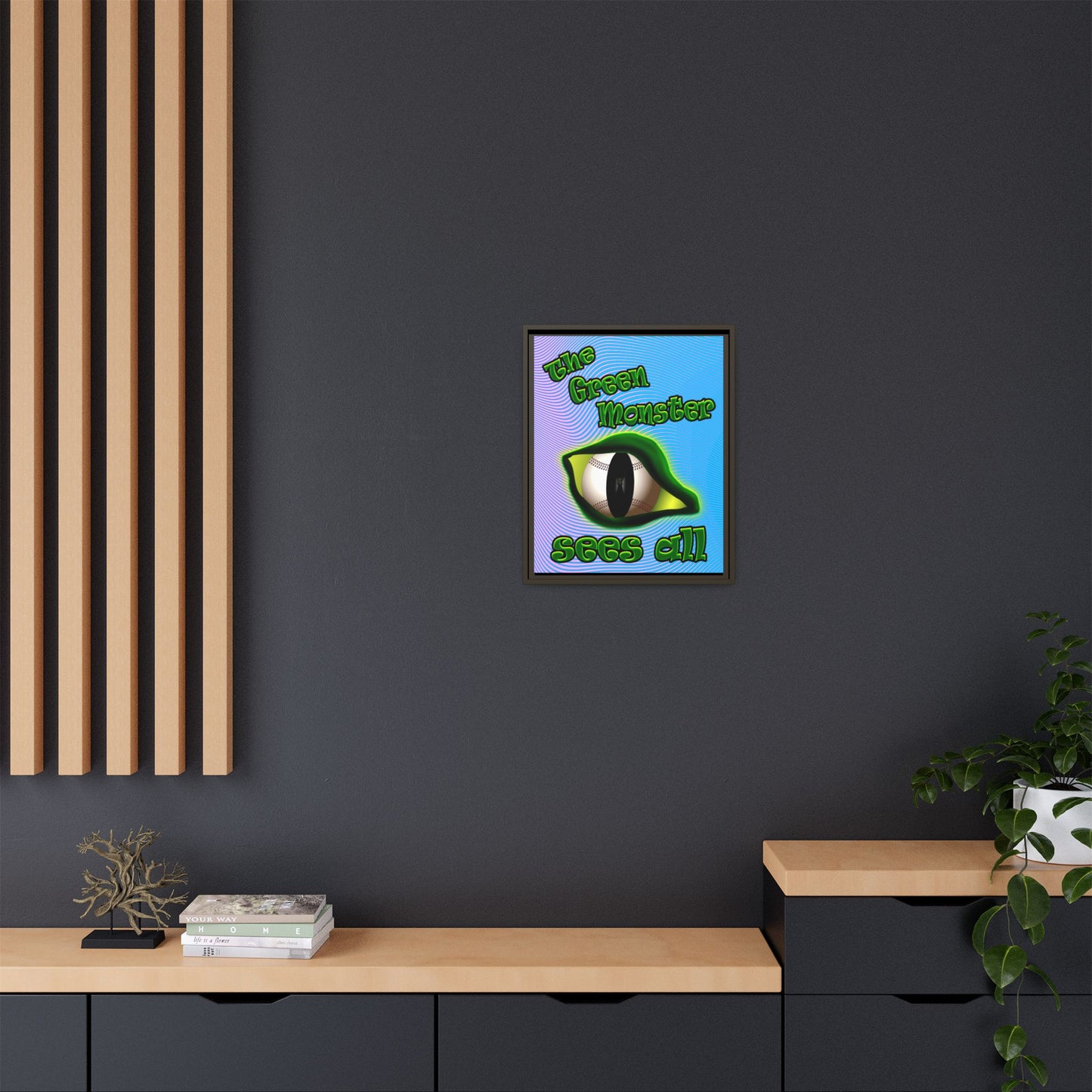 green monster - framed canvas art (light blue-purple wave)