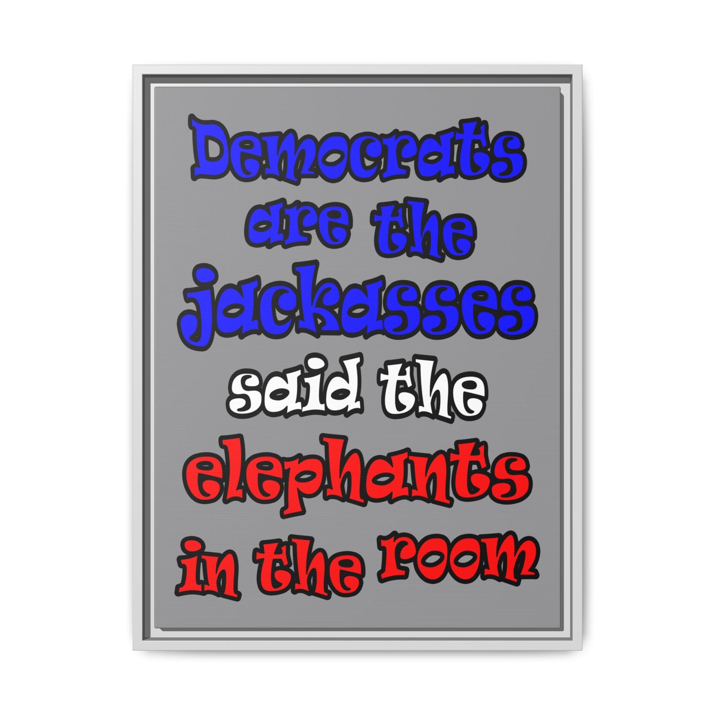 donkeys and elephants - framed canvas art (grey)