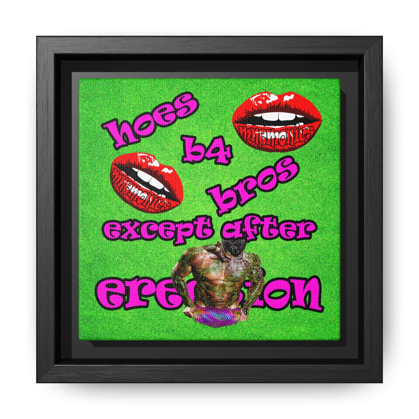hoes b4 bros - framed canvas art (green turf)