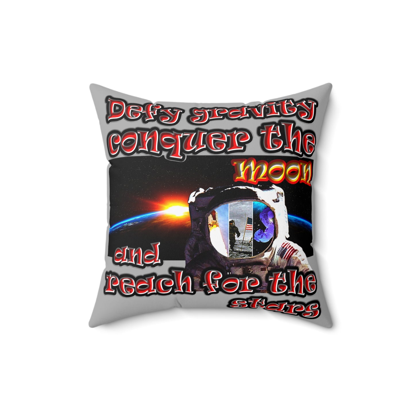 defy conquer reach - Spun Polyester Square Pillow - (light grey)
