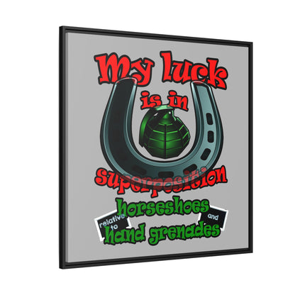 my luck - framed canvas art (light grey)
