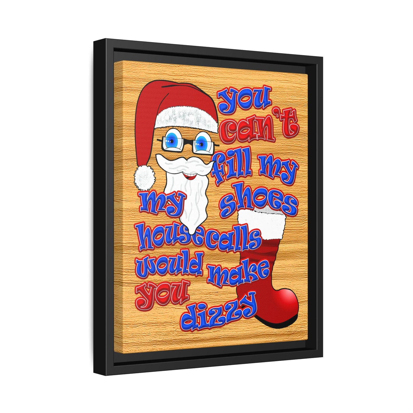 santa's shoes - framed canvas art (butterscotch wood finish)