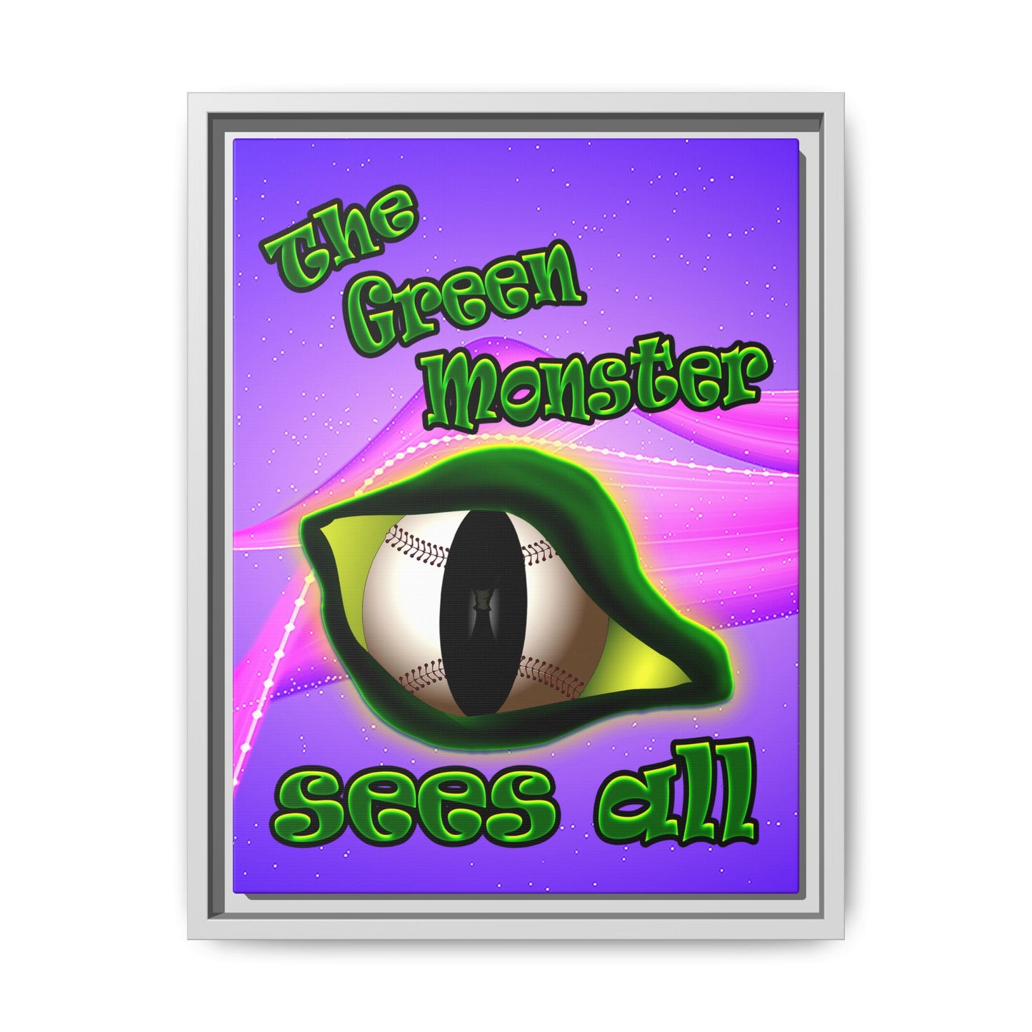 green monster - framed canvas art (purple-pink wave)