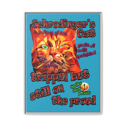 schrodinger's cat - framed canvas art (turquoise)