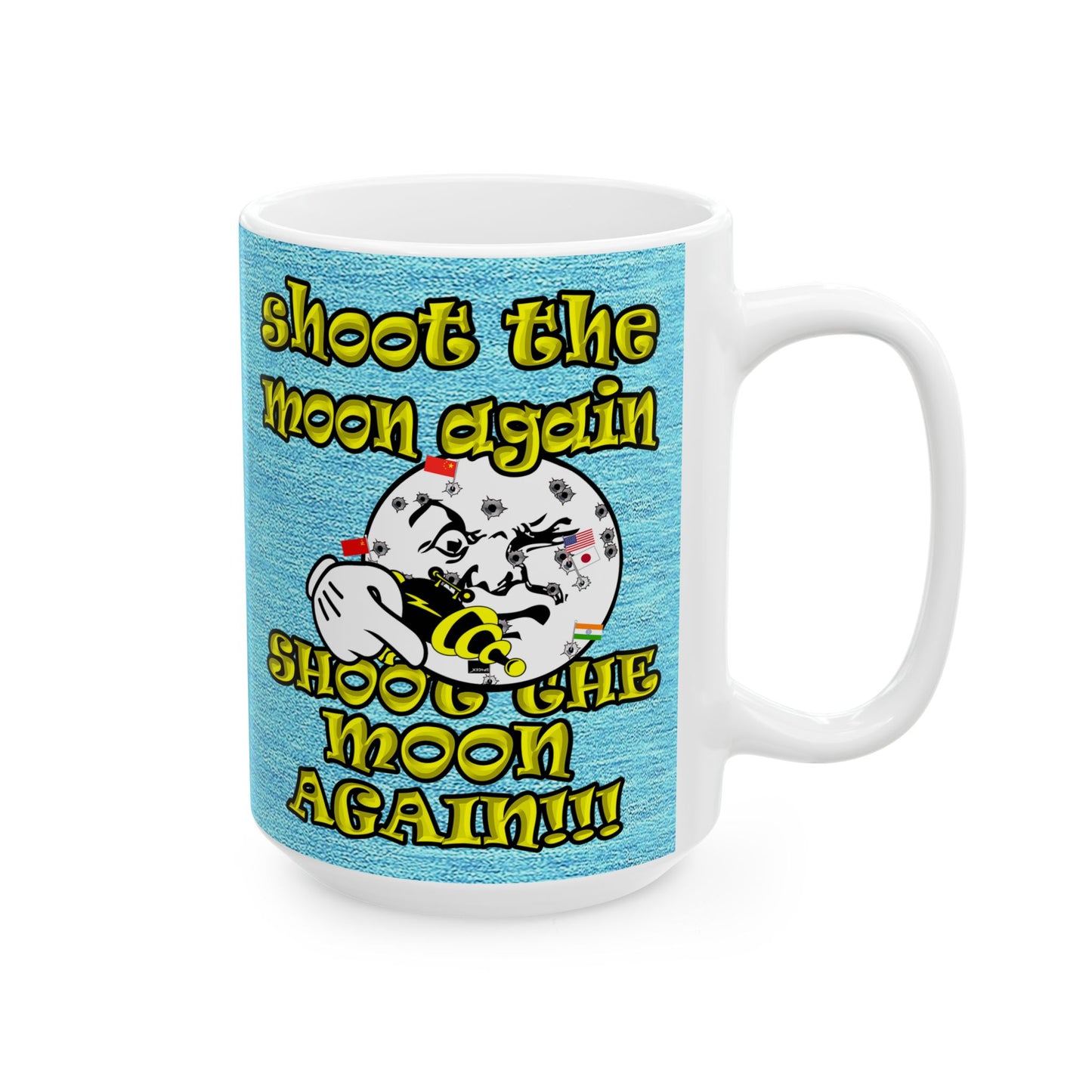 shoot the moon again - White Mug (faded blue)