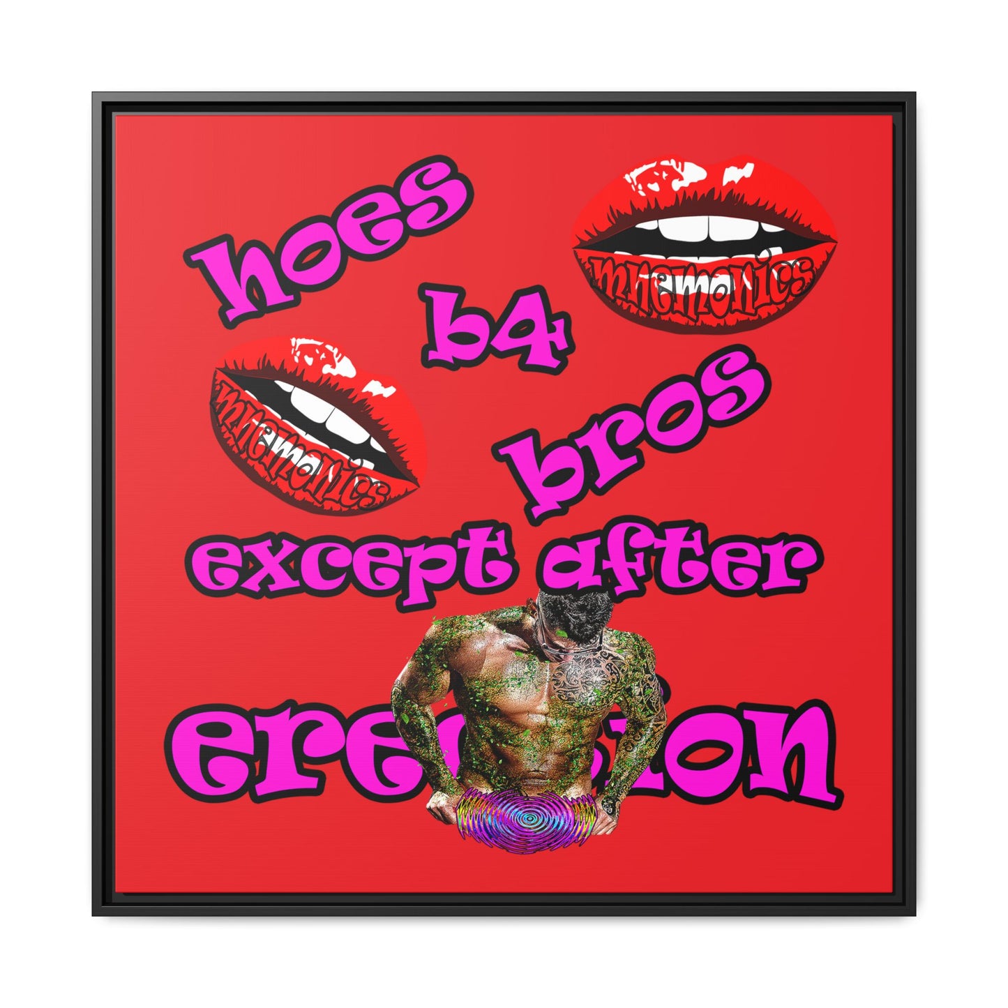 hoes b4 bros - framed canvas art (red)