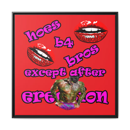 hoes b4 bros - framed canvas art (red)