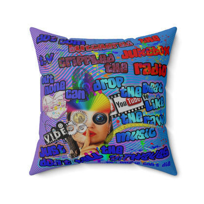 drop the beat - Spun Polyester Square Pillow - (light blue-purple wave)