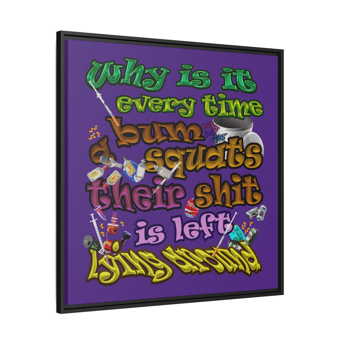 the bum's shit - framed canvas art (purple)