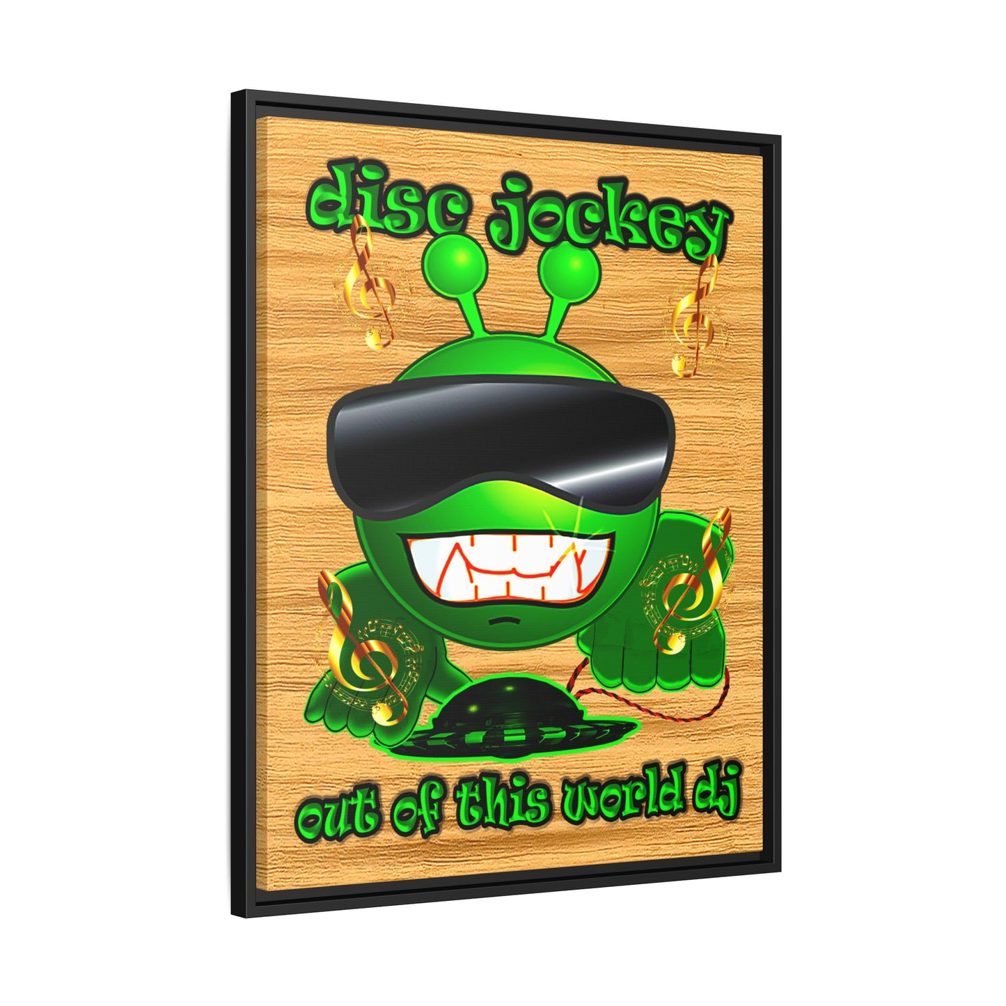 disc jockey - framed canvas art (butterscotch wood finish)