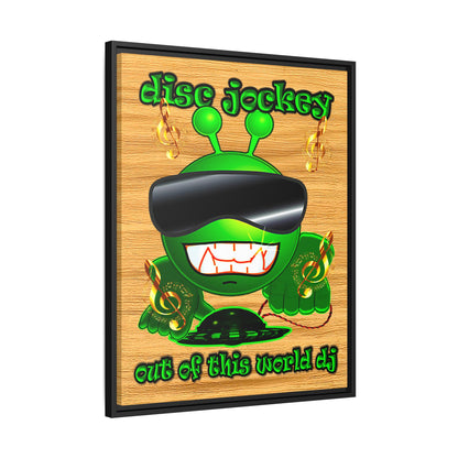 disc jockey - framed canvas art (butterscotch wood finish)