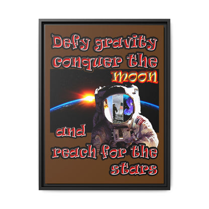 defy conquer reach - framed canvas art (brown)