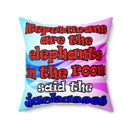 donkeys and elephants - Spun Polyester Square Pillow - (light blue-pink wave)