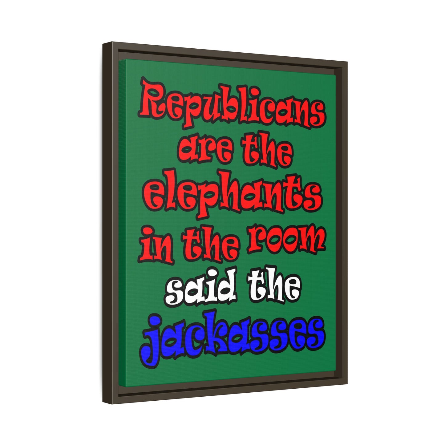 donkeys and elephants - framed canvas art (dark green)