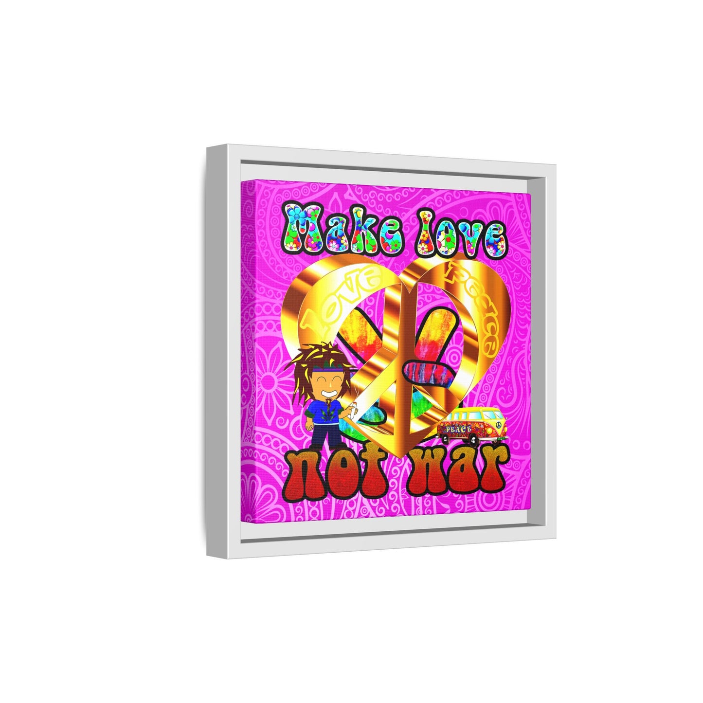 love peace - framed canvas art (pink swirl)
