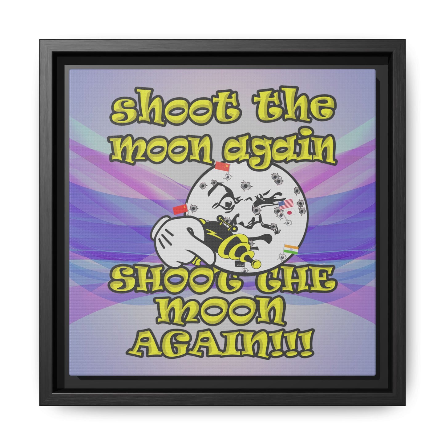 shoot the moon again - framed canvas art (light blue-pink wave)