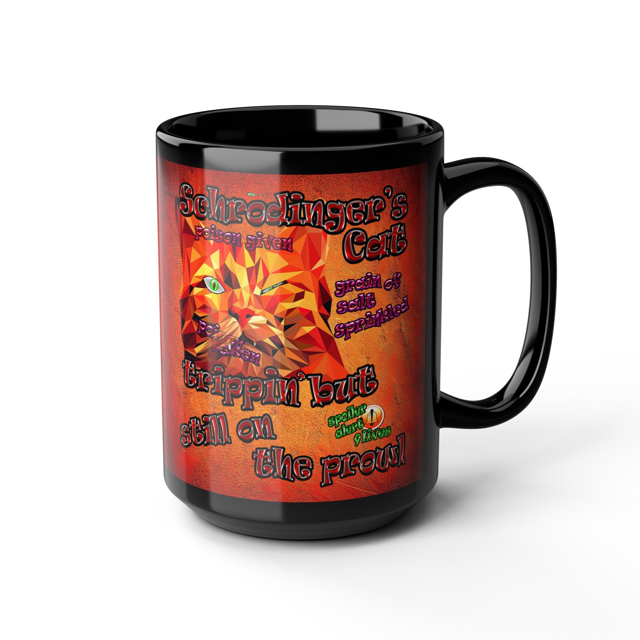schrodinger's cat - Black Mug (burnt orange)