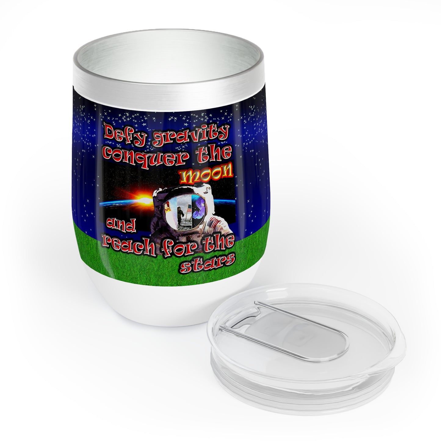 defy conquer reach - Chill Wine Tumbler ('snoops' background)