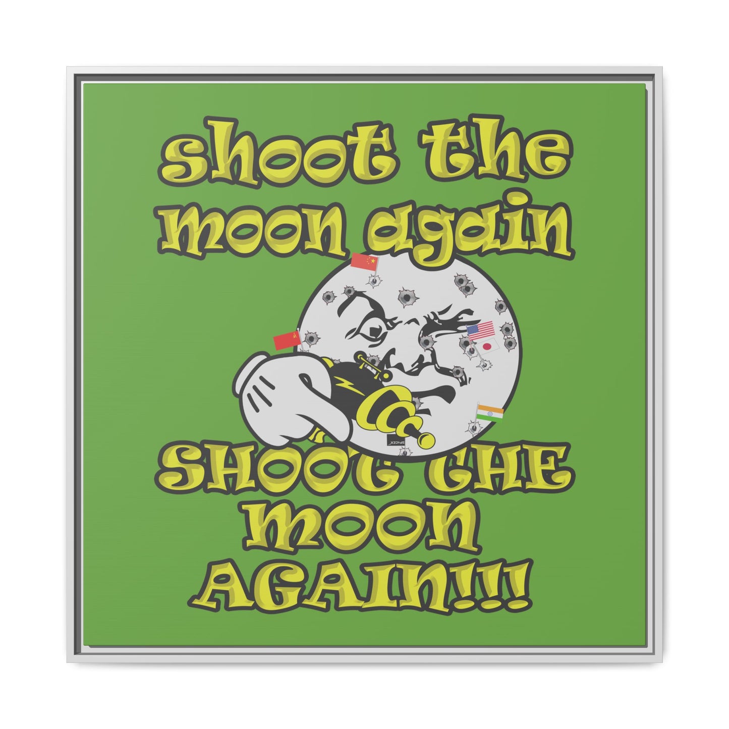 shoot the moon again - framed canvas art (green)