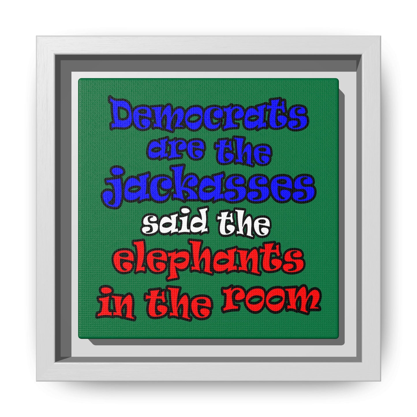 donkeys and elephants - framed canvas art (dark green)