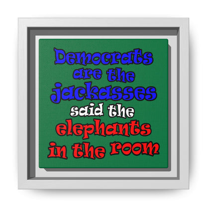 donkeys and elephants - framed canvas art (dark green)