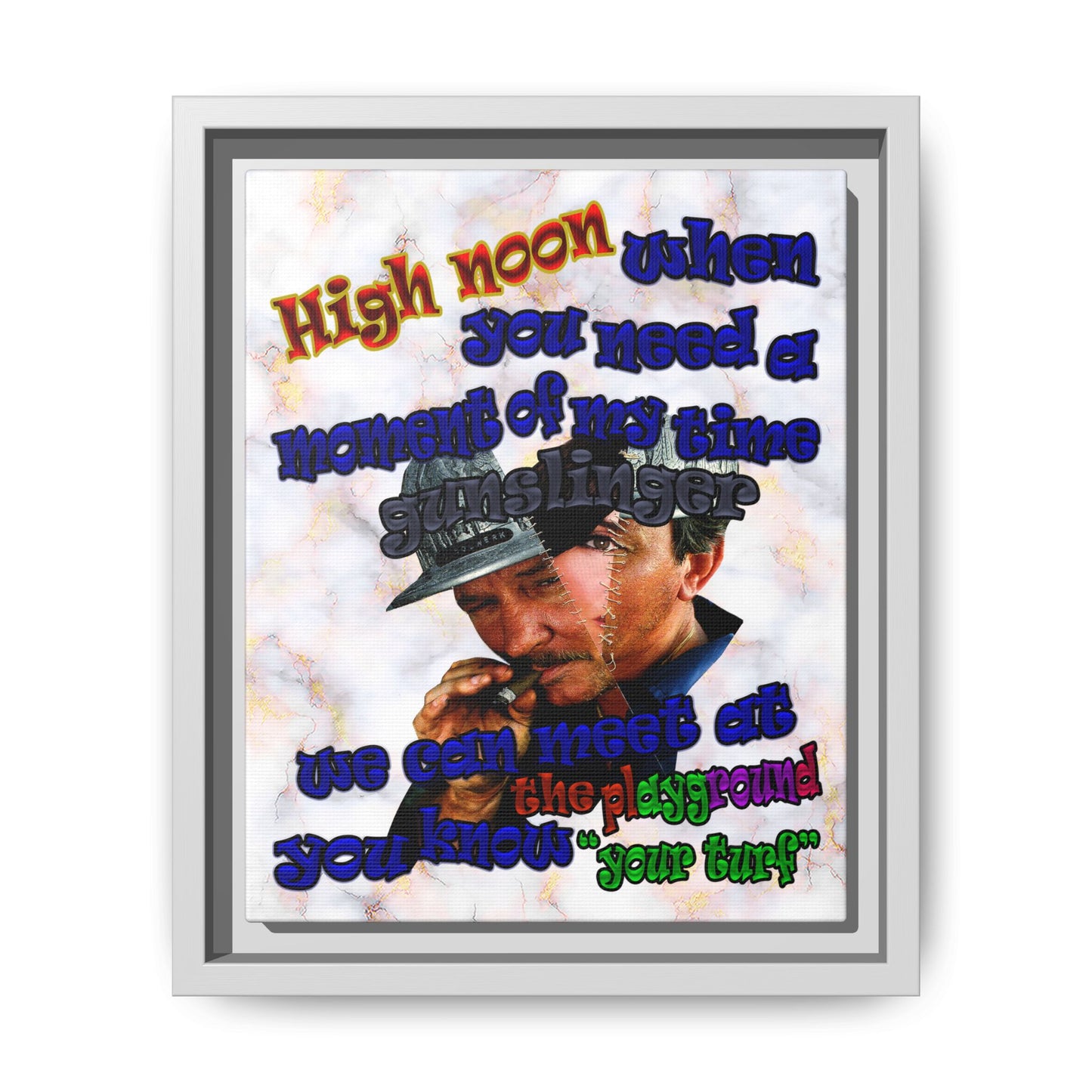 high noon - framed canvas art (white marble)