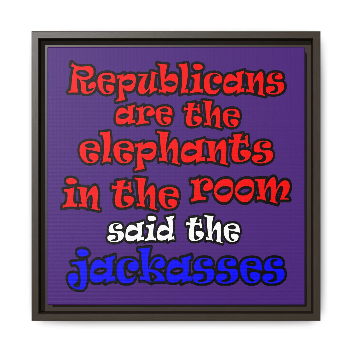donkeys and elephants - framed canvas art (purple)