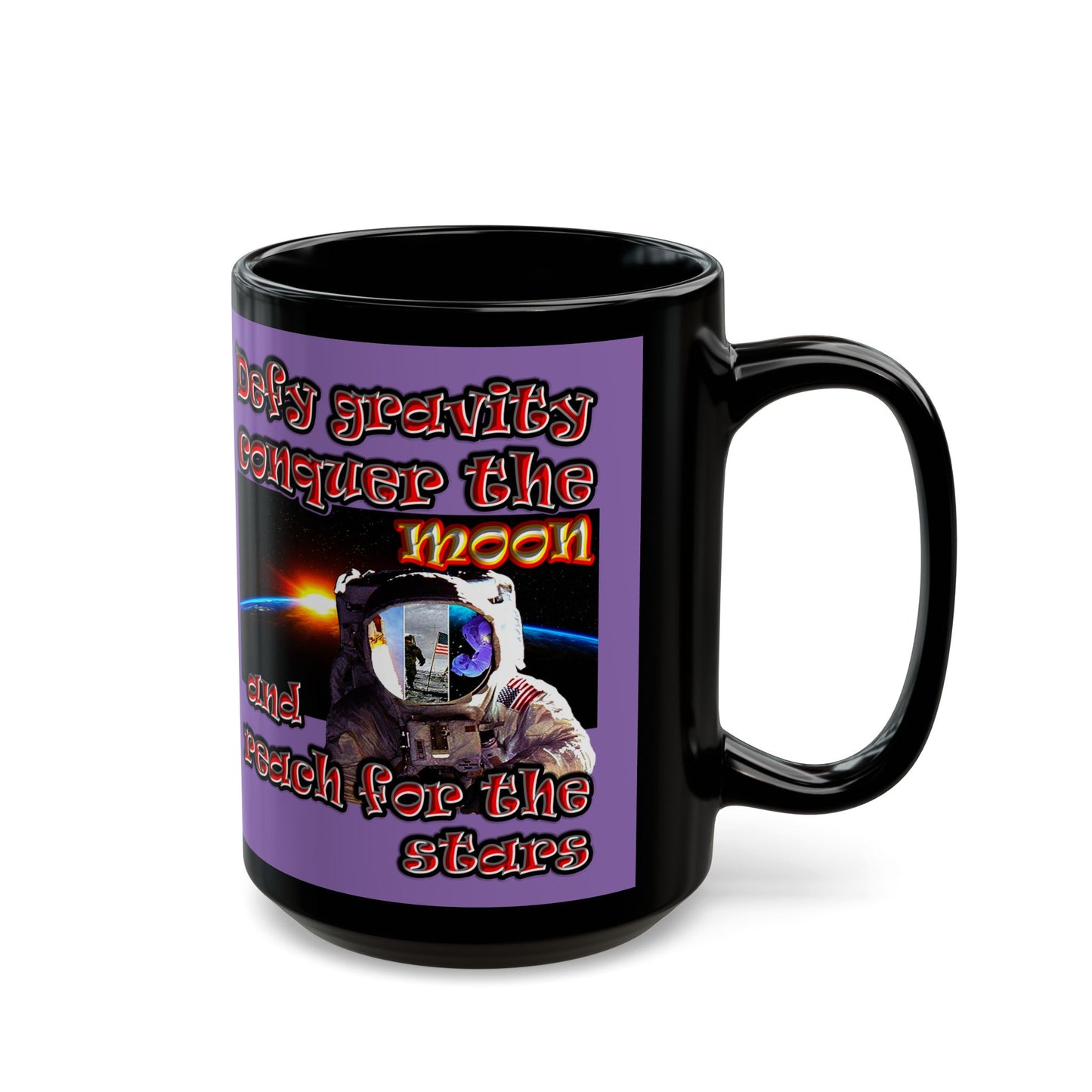 defy conquer reach - Black Mug (light purple)