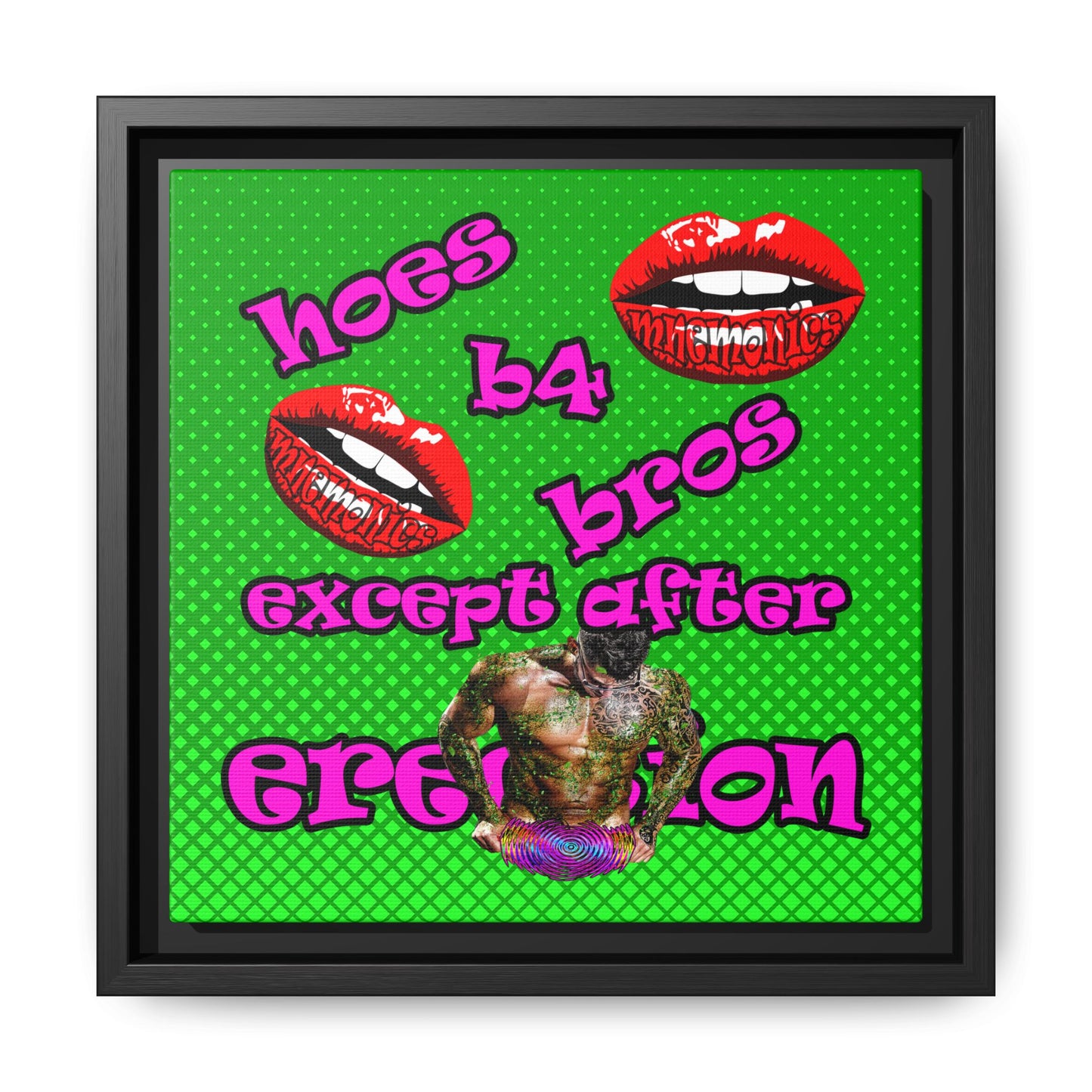 hoes b4 bros - framed canvas art (logo green)