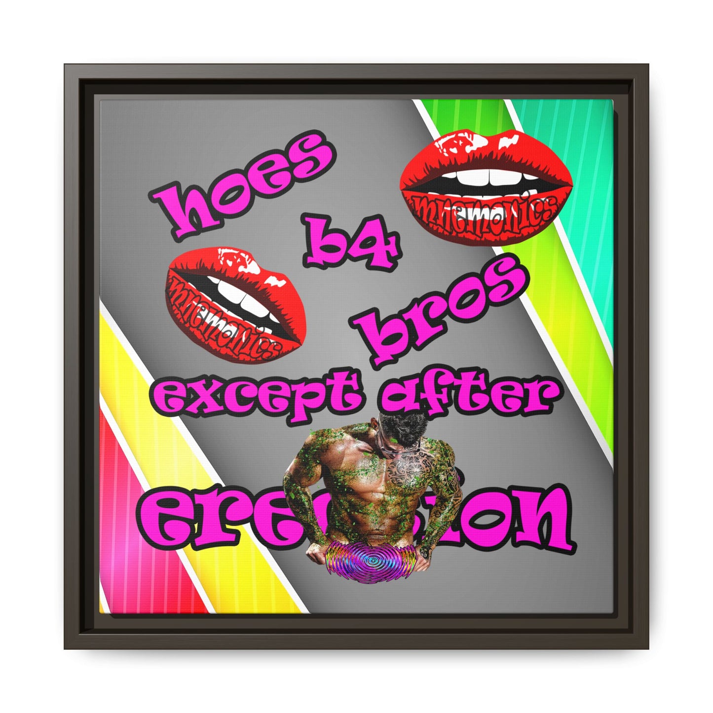 hoes b4 bros - framed canvas art (rainbow split)