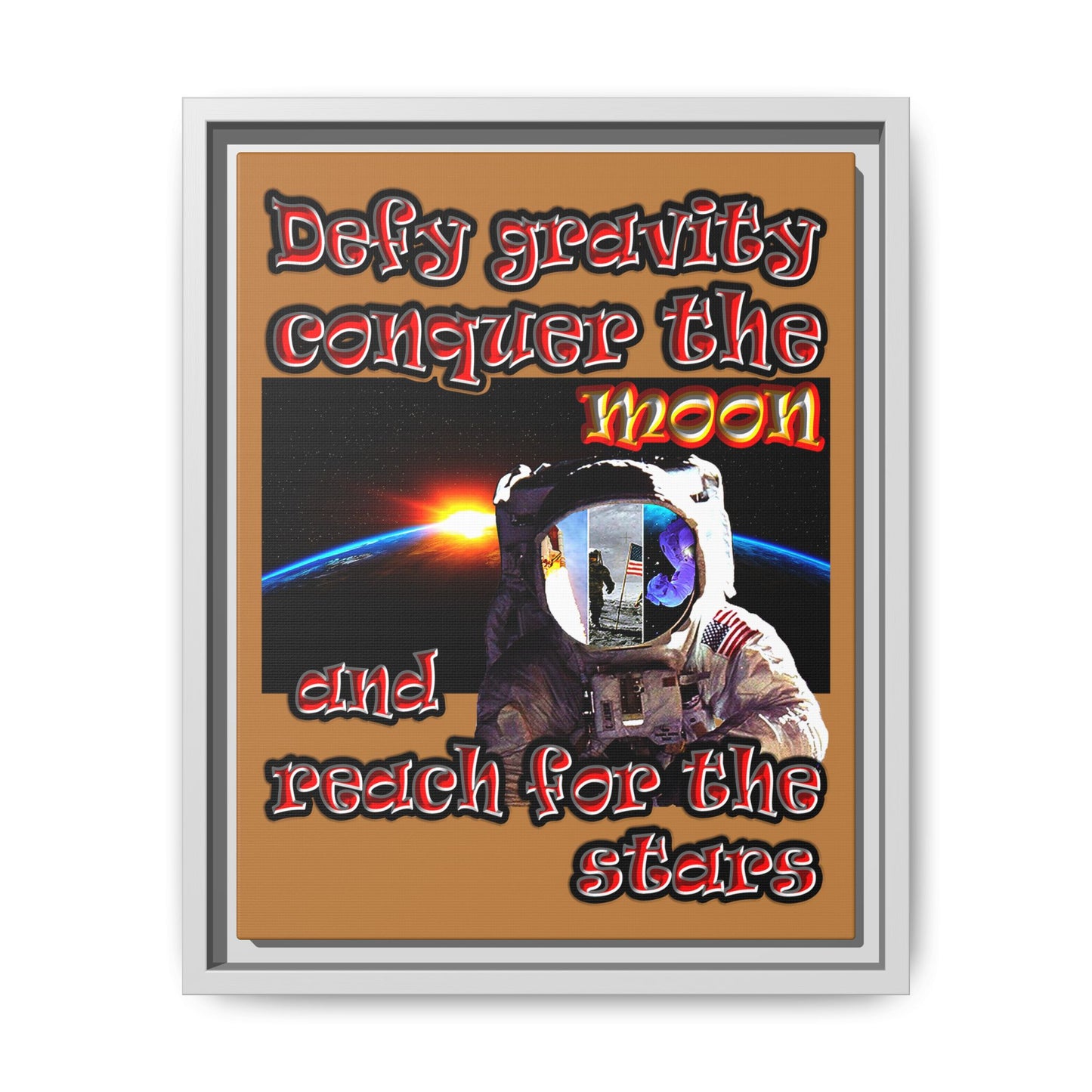 defy conquer reach - framed canvas art (light brown)