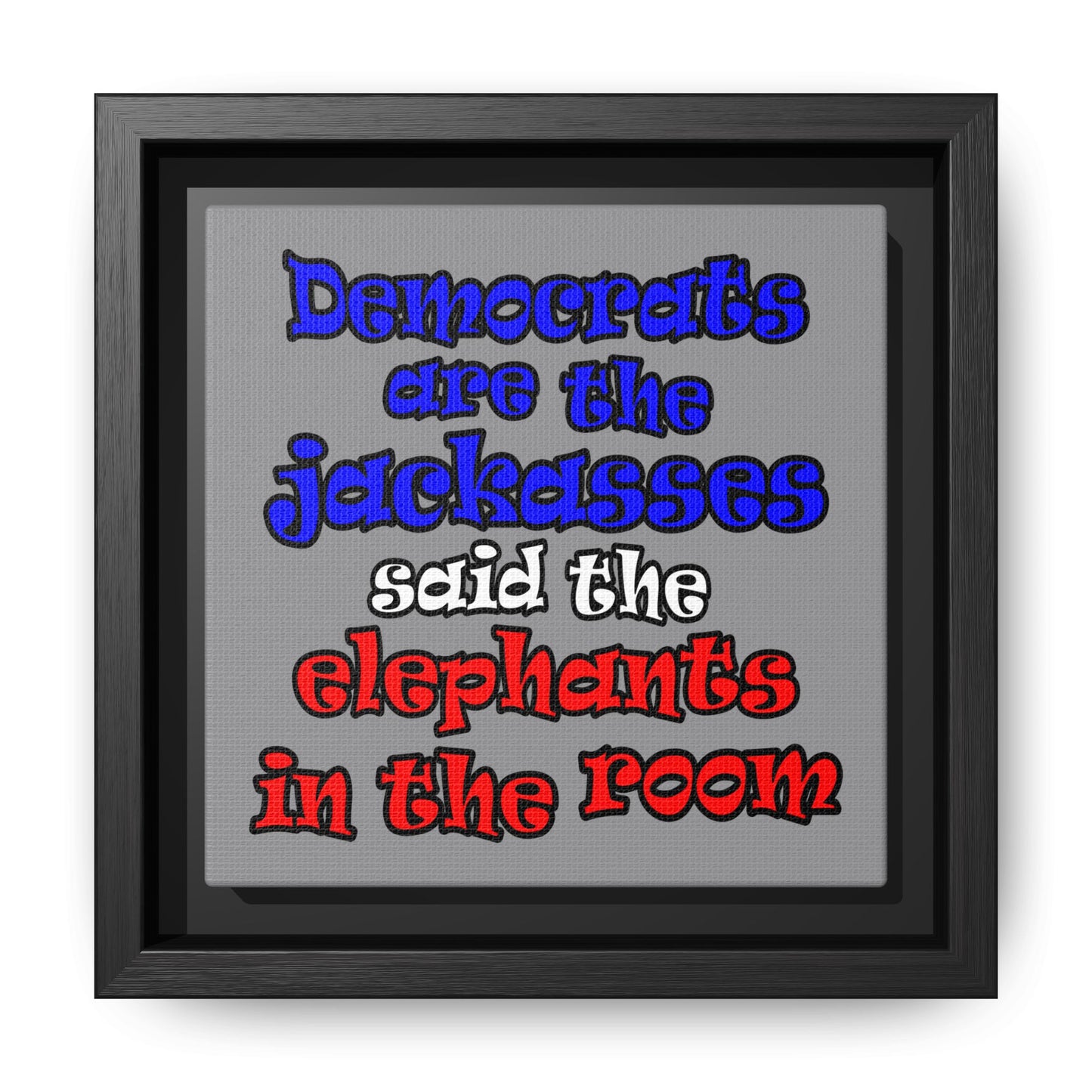 donkeys and elephants - framed canvas art (grey)