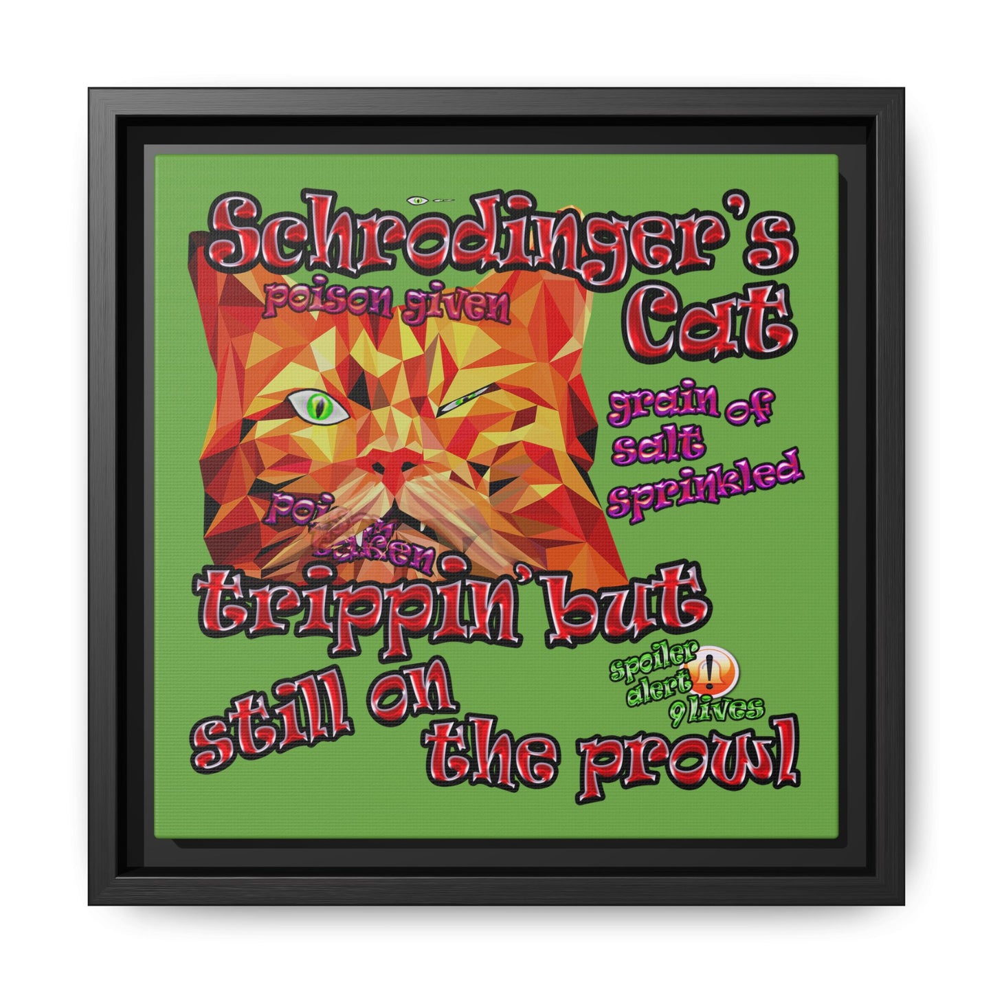schrodinger's cat - framed canvas art (green)