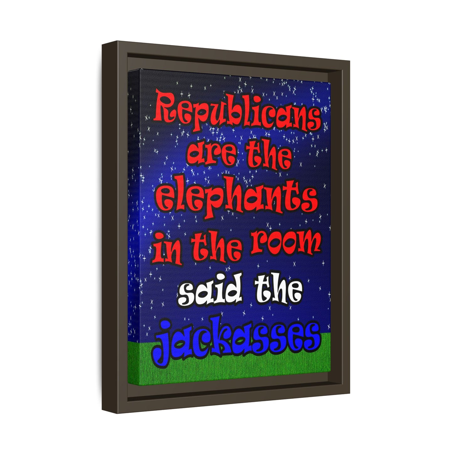 donkeys and elephants - framed canvas art ('snoops' background)