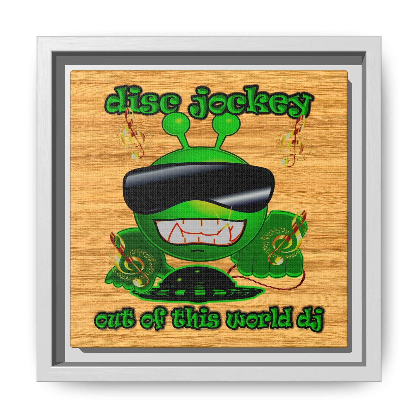disc jockey - framed canvas art (butterscotch wood finish)