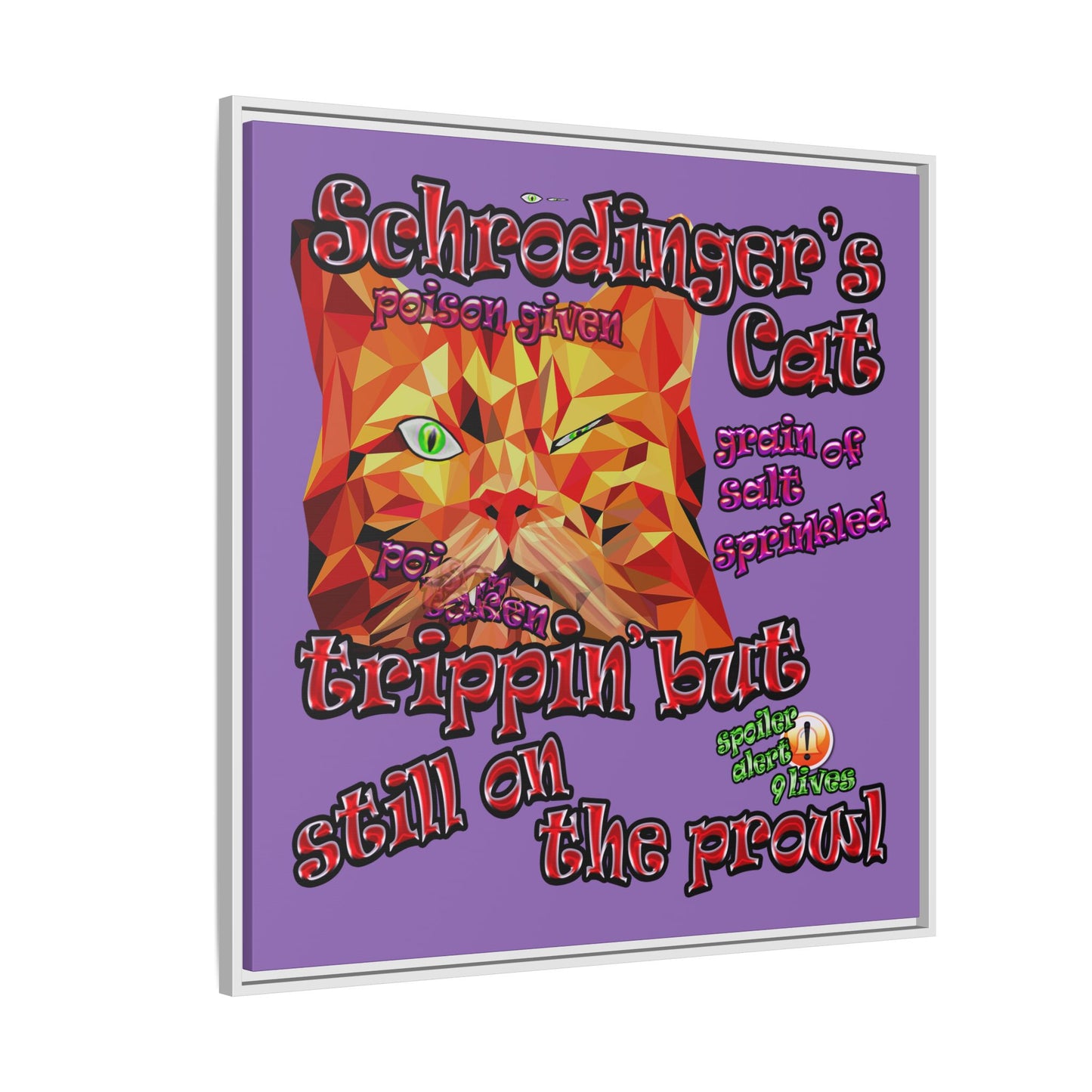 schrodinger's cat - framed canvas art (light purple)