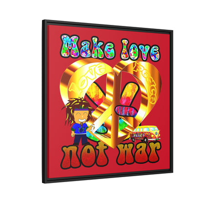 love peace - framed canvas art (dark red)