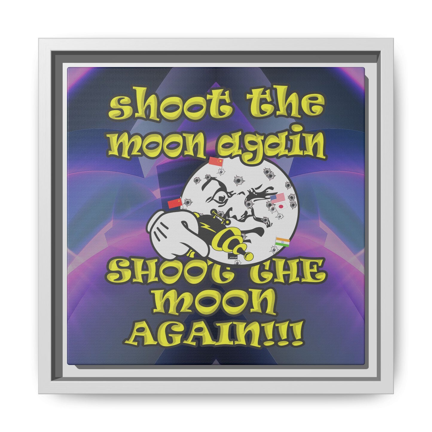 shoot the moon again - framed canvas art (grey-pink wave)