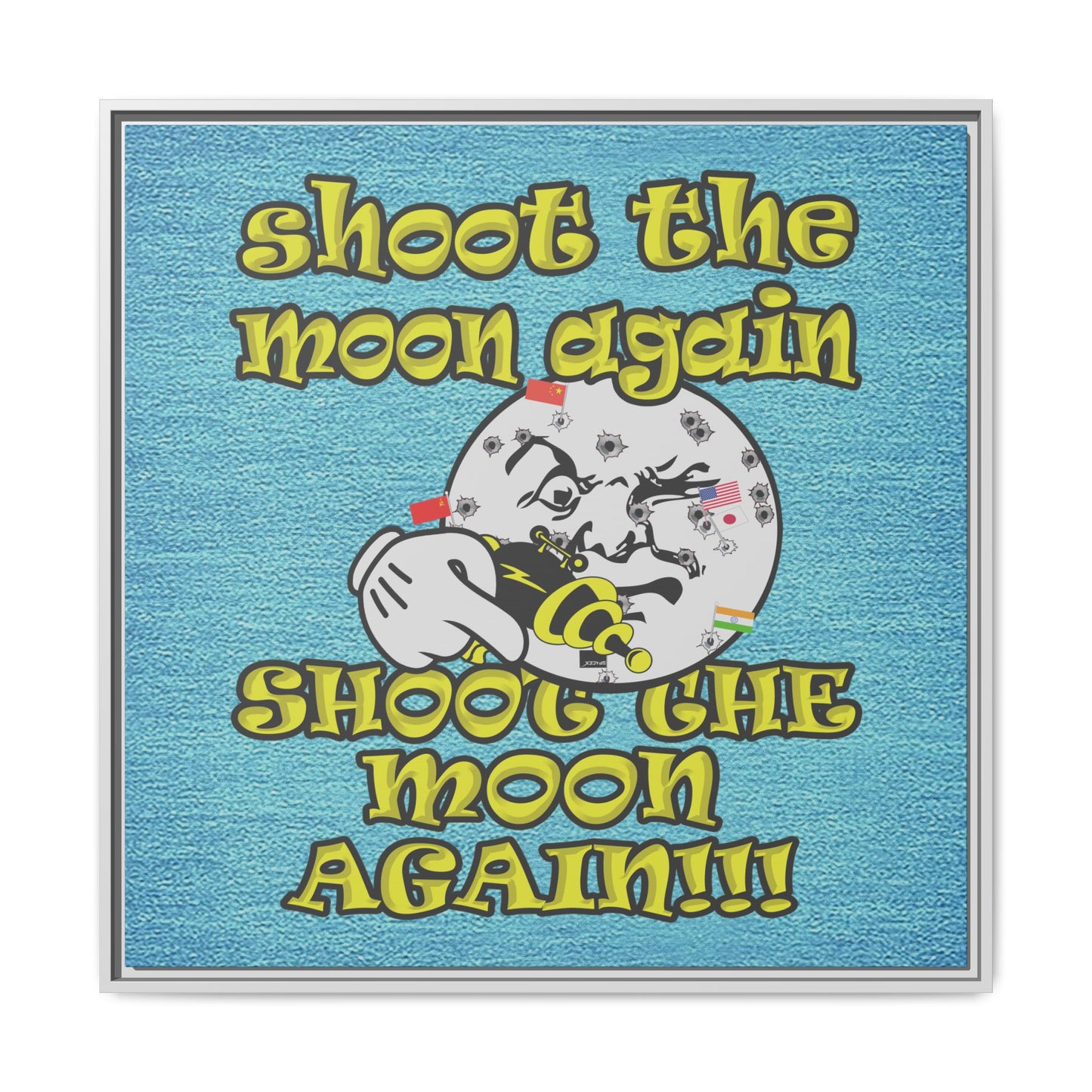 shoot the moon again - framed canvas art (faded blue)