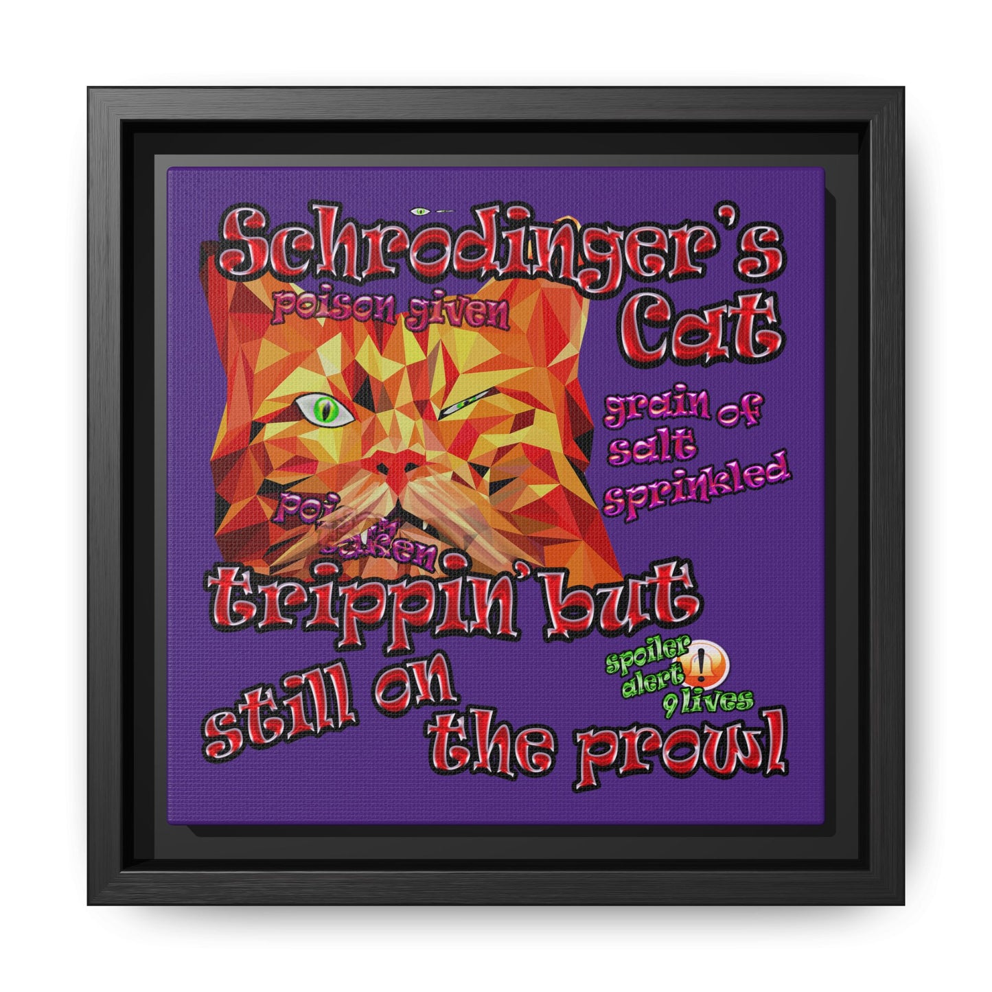 schrodinger's cat - framed canvas art (purple)